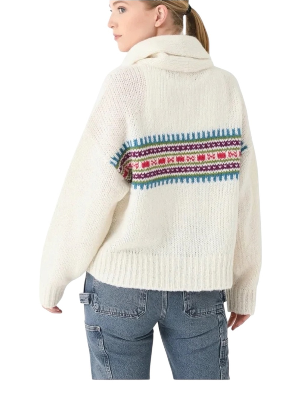 XIRENA Waylon Shawl Collar Fair Isle Alpaca Cardigan Ivory Small - Picture 11 of 12